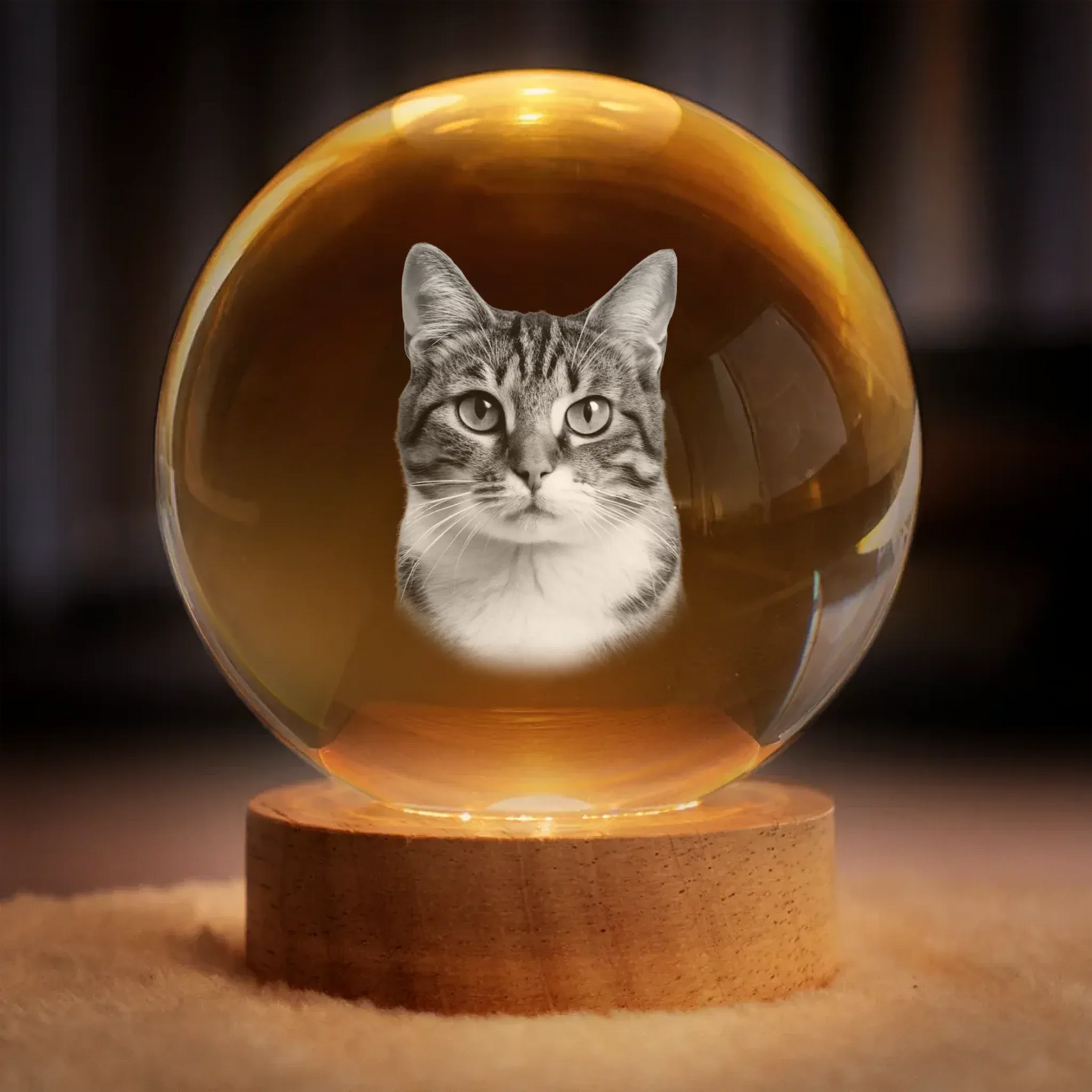 Personalized Pet Photo Crystal Ball Lamp – Custom 3D Laser Engraved Keepsake