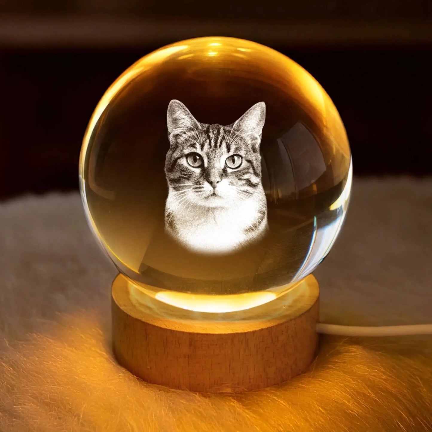 Personalized Pet Photo Crystal Ball Lamp – Custom 3D Laser Engraved Keepsake