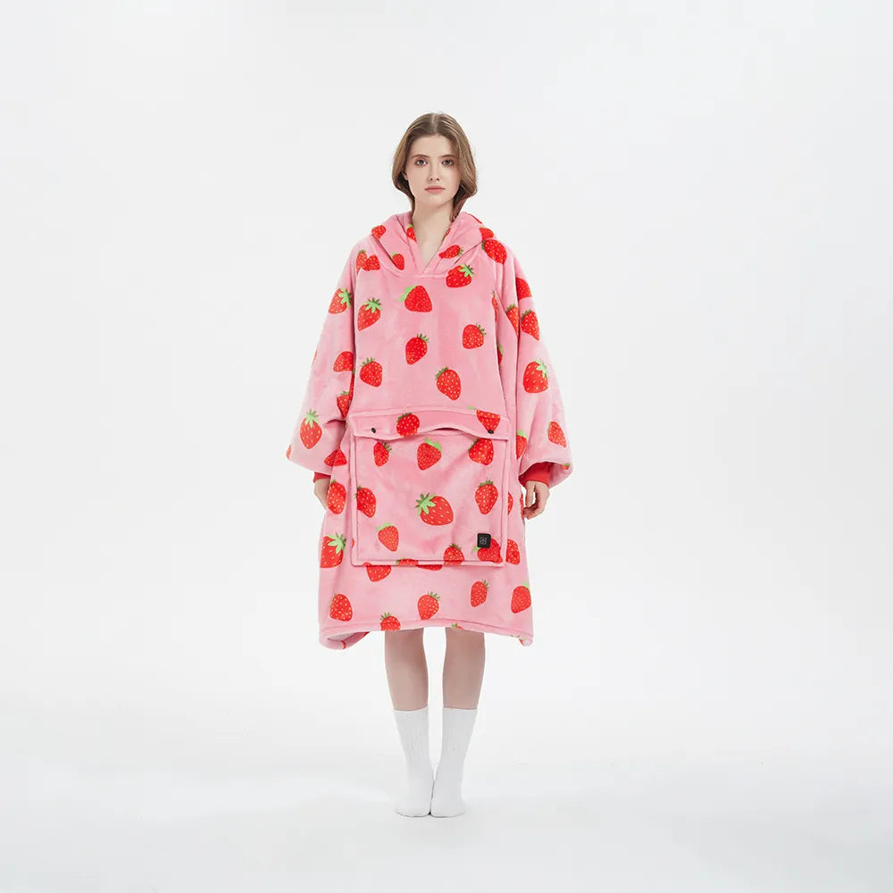 بطانية دافئة ومريحة مزودة بغطاء رأس وجيب للحيوانات الأليفة، تعمل بمنفذ USB 