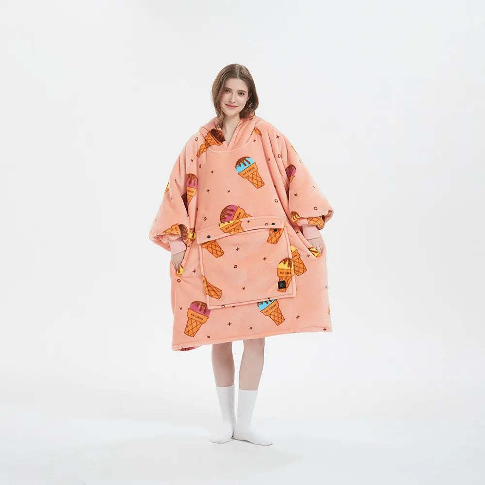 بطانية دافئة ومريحة مزودة بغطاء رأس وجيب للحيوانات الأليفة، تعمل بمنفذ USB 