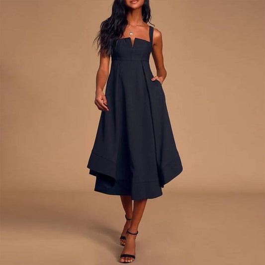 LinkLinke™Chic Empire Waist Strap Deep Navy Midi Dress