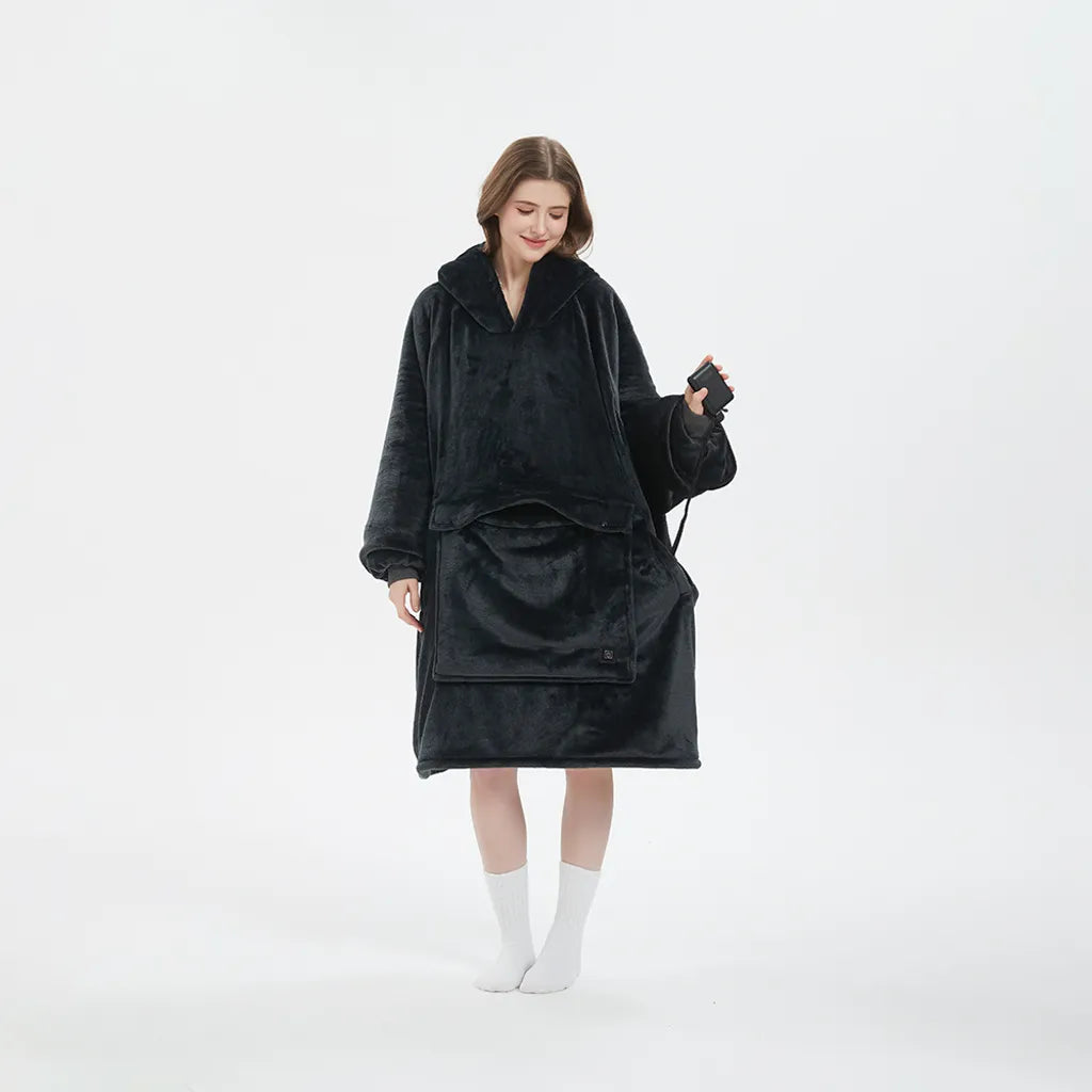 بطانية دافئة ومريحة مزودة بغطاء رأس وجيب للحيوانات الأليفة، تعمل بمنفذ USB 