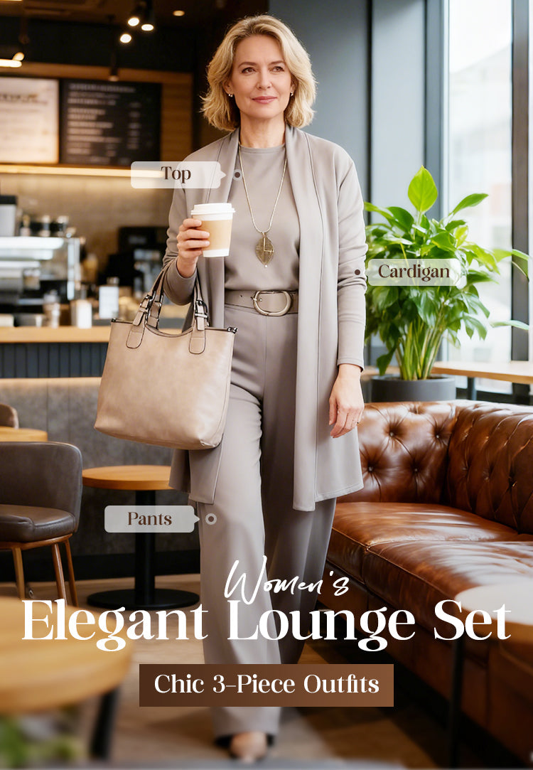 Elegant 3-piece set including long cardigan, top and pants