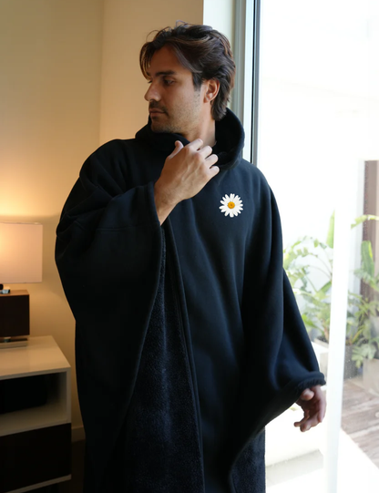 Cozy Hoodie Cloak-Obsidian Night-Daisy Print Style
