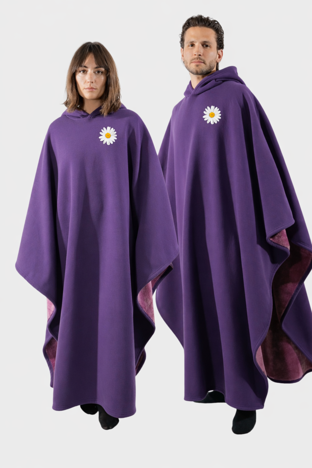 Cozy Warm SnugCloak-Midnight Plum-Daisy Print Style